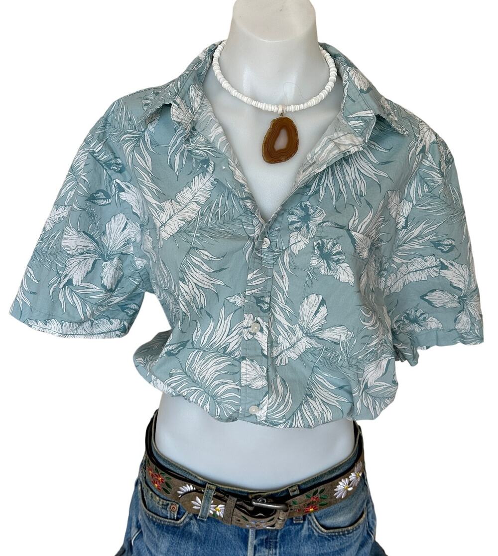 Hawaiian Shirt Tropical Button Down Crop Top One Size Boxy Coconutgirl Unique